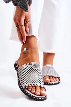 Best Buty damskie Vinceza Damskie Ażurowe Klapki Z Ozdobą Srebrne Terrys
