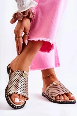 Klapki Damskie Klasyczne>Buty damskie Vinceza Damskie Ażurowe Klapki Z Ozdobą Złote Terrys