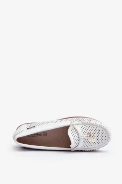 Damskie Ażurowe Mokasyny Białe Twista Damskie Mokasyny Damskie Skórzane