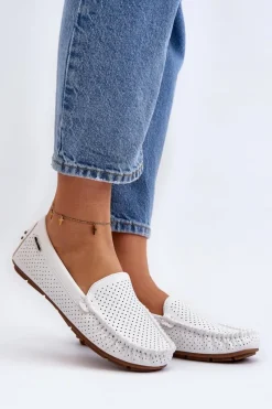 Online Boto Damskie Ażurowe Mokasyny Białe Rasirna