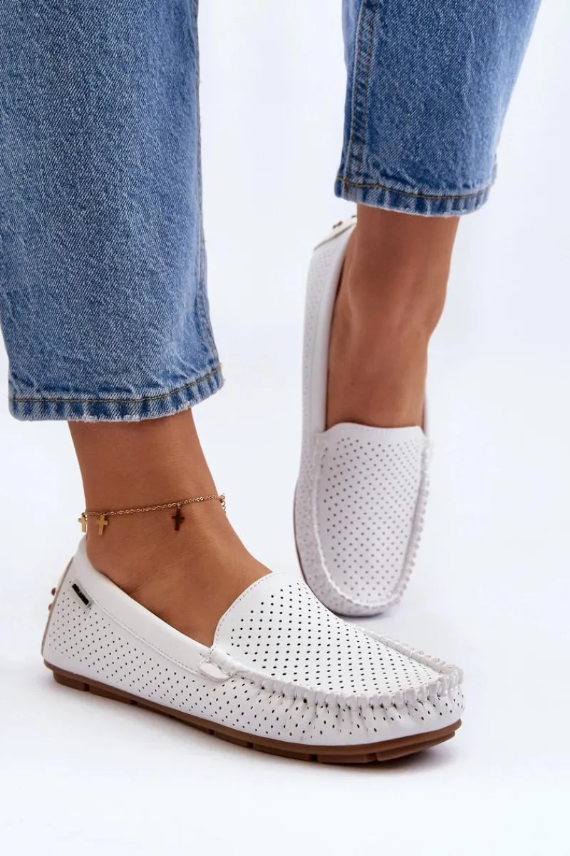 Online Boto Damskie Ażurowe Mokasyny Białe Rasirna