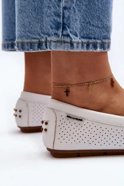 Online Boto Damskie Ażurowe Mokasyny Białe Rasirna