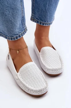 Online Boto Damskie Ażurowe Mokasyny Białe Rasirna