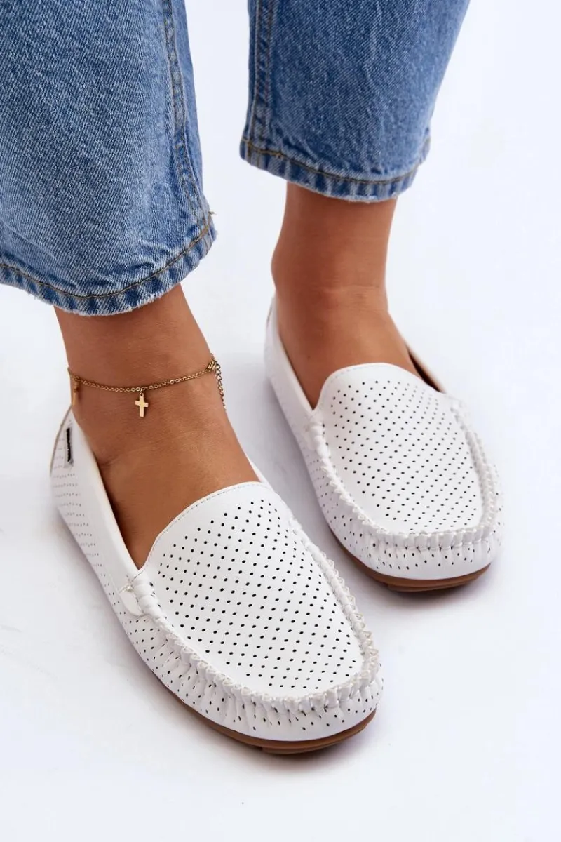 Online Boto Damskie Ażurowe Mokasyny Białe Rasirna