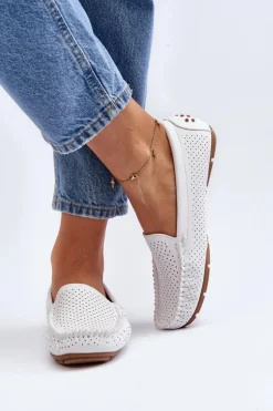 Online Boto Damskie Ażurowe Mokasyny Białe Rasirna