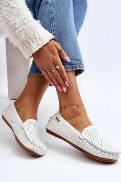 Online Boto Damskie Ażurowe Mokasyny Białe Rasirna