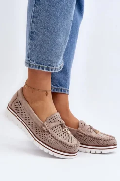Loafersy Damskie|Mokasyny Na Platformie>Boto Damskie Ażurowe Mokasyny Beżowe Twista