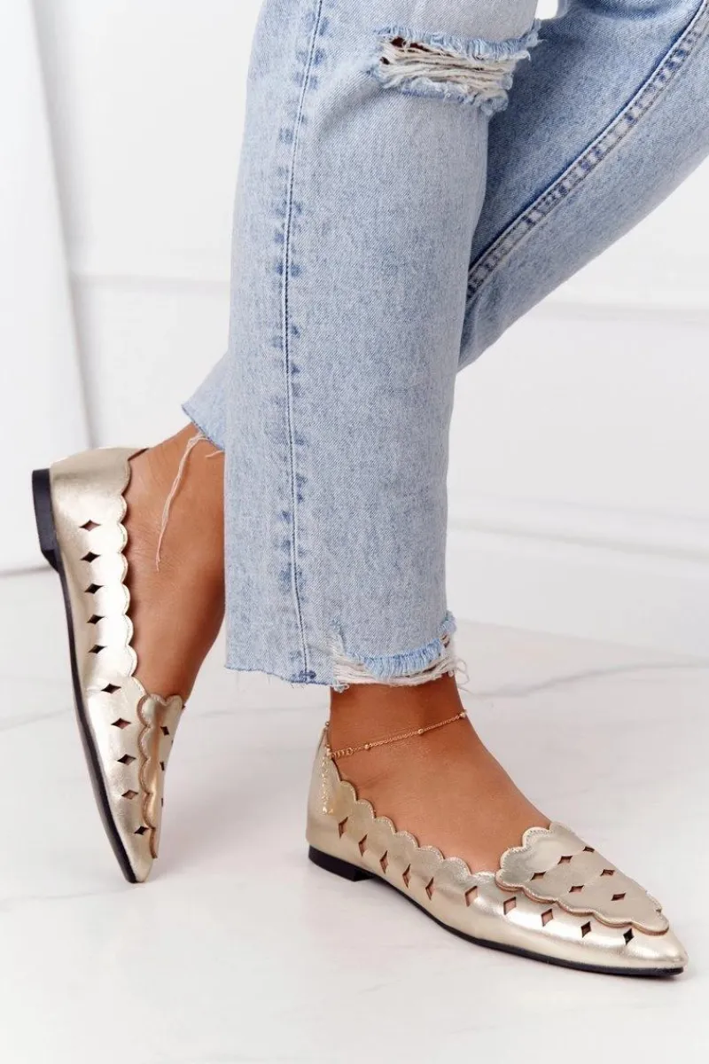 Boto Damskie Ażurowe Mokasyny Lu Boo Złote