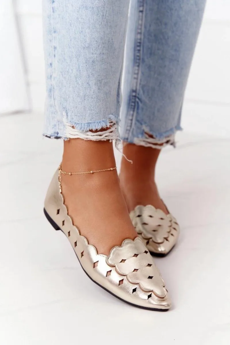 Boto Damskie Ażurowe Mokasyny Lu Boo Złote