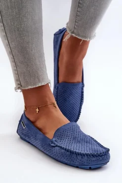 New Boto Damskie Ażurowe Mokasyny Niebieskie Rasirna