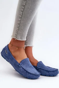 New Boto Damskie Ażurowe Mokasyny Niebieskie Rasirna