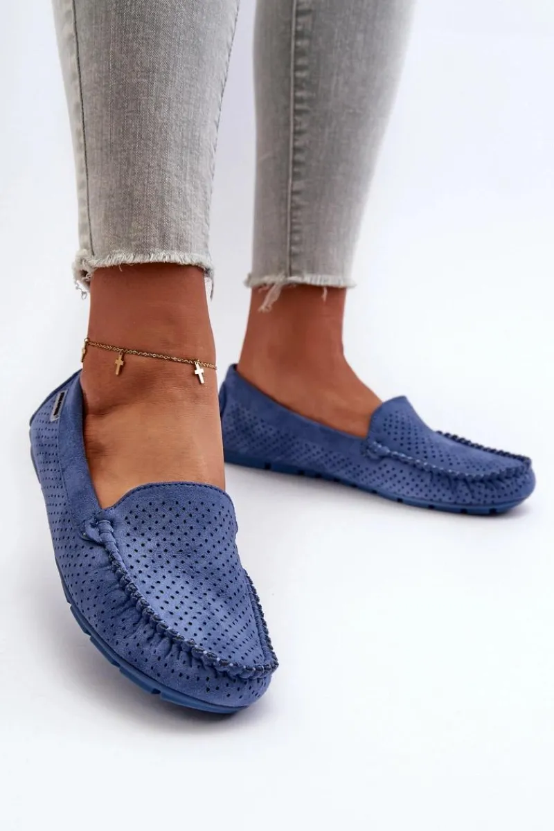 New Boto Damskie Ażurowe Mokasyny Niebieskie Rasirna