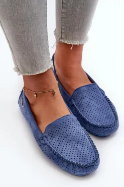 New Boto Damskie Ażurowe Mokasyny Niebieskie Rasirna