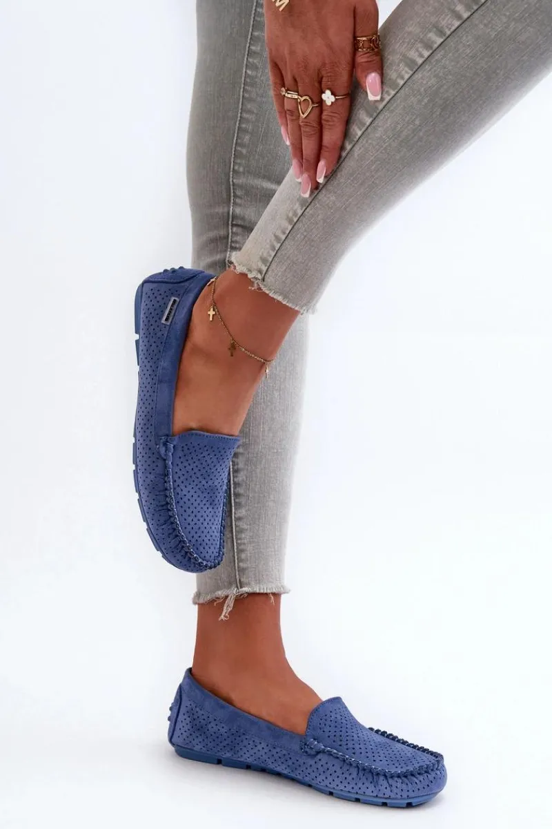 New Boto Damskie Ażurowe Mokasyny Niebieskie Rasirna