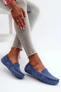 New Boto Damskie Ażurowe Mokasyny Niebieskie Rasirna