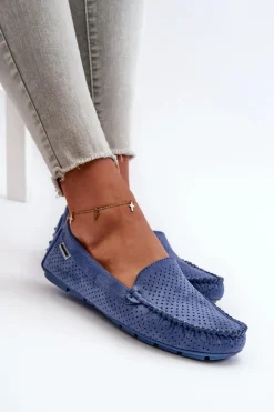 New Boto Damskie Ażurowe Mokasyny Niebieskie Rasirna