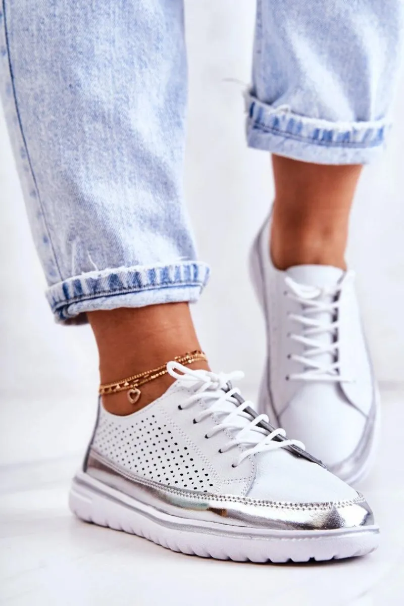 Półbuty Skórzane>Buty damskie Vinceza Damskie Ażurowe Półbuty Na Platformie Białe Deloren