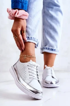 Półbuty Skórzane>Buty damskie Vinceza Damskie Ażurowe Półbuty Na Platformie Białe Deloren