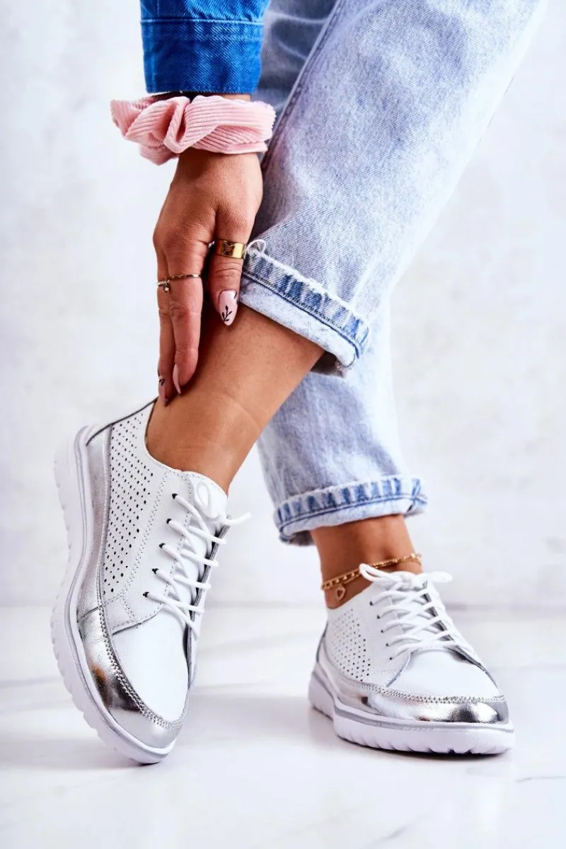 Półbuty Skórzane>Buty damskie Vinceza Damskie Ażurowe Półbuty Na Platformie Białe Deloren