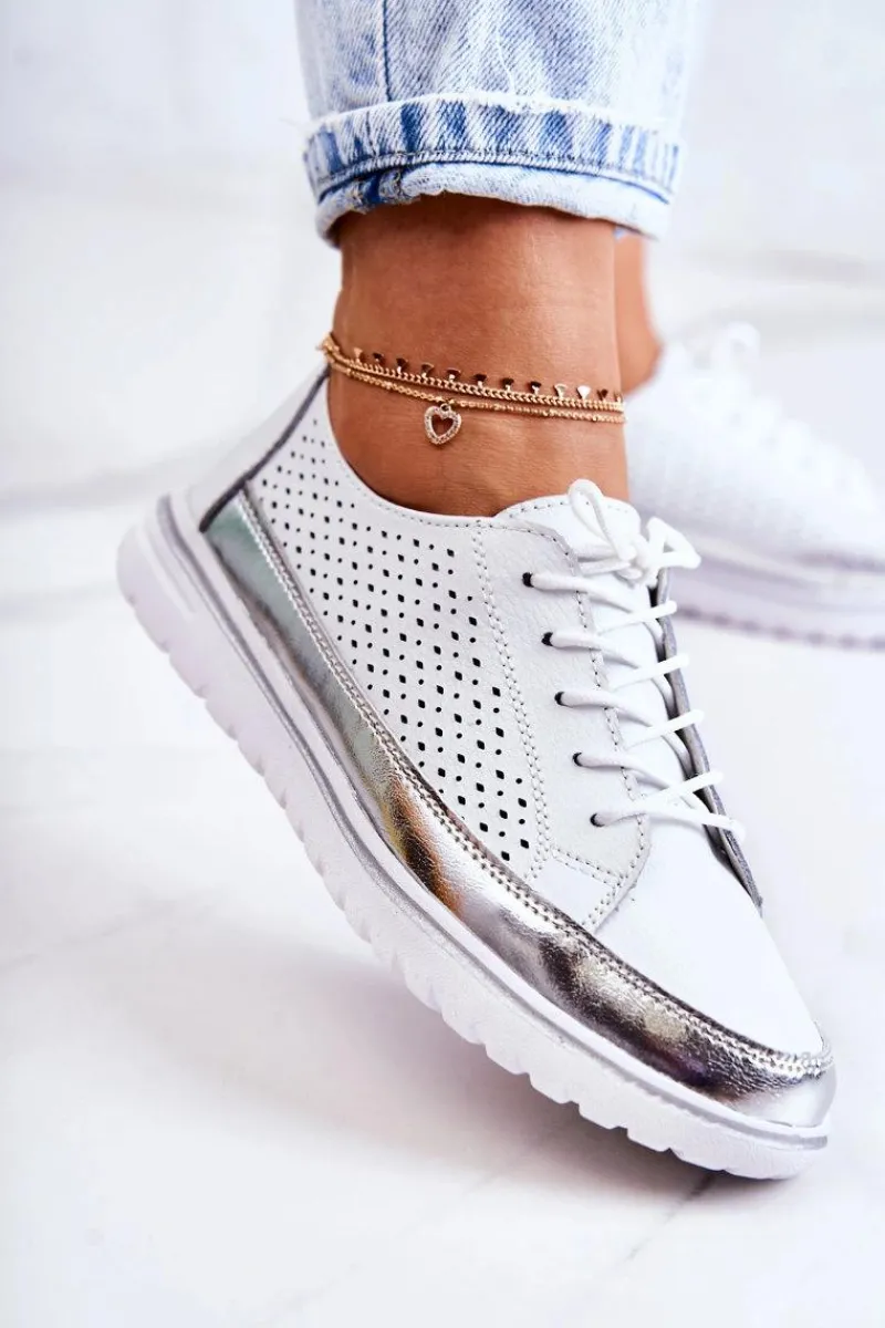 Półbuty Skórzane>Buty damskie Vinceza Damskie Ażurowe Półbuty Na Platformie Białe Deloren