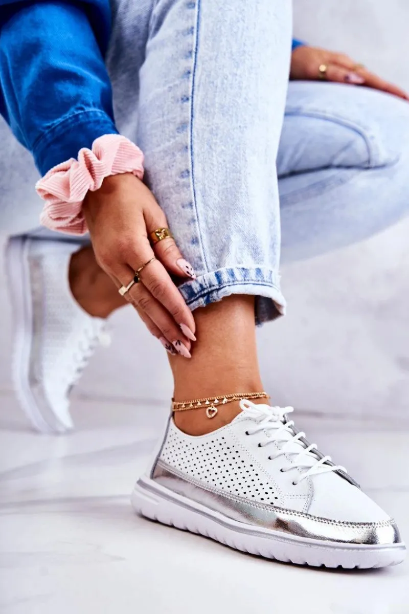 Półbuty Skórzane>Buty damskie Vinceza Damskie Ażurowe Półbuty Na Platformie Białe Deloren