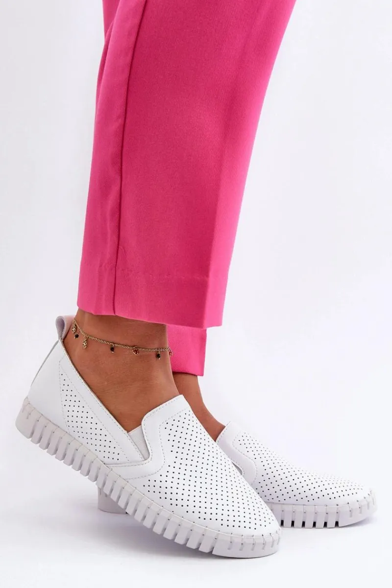 Półbuty Skórzane>Buty damskie Vinceza Damskie Ażurowe Półbuty Skórzane Wsuwane Białe Theophia