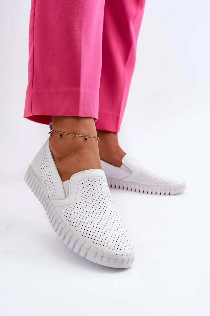 Półbuty Skórzane>Buty damskie Vinceza Damskie Ażurowe Półbuty Skórzane Wsuwane Białe Theophia