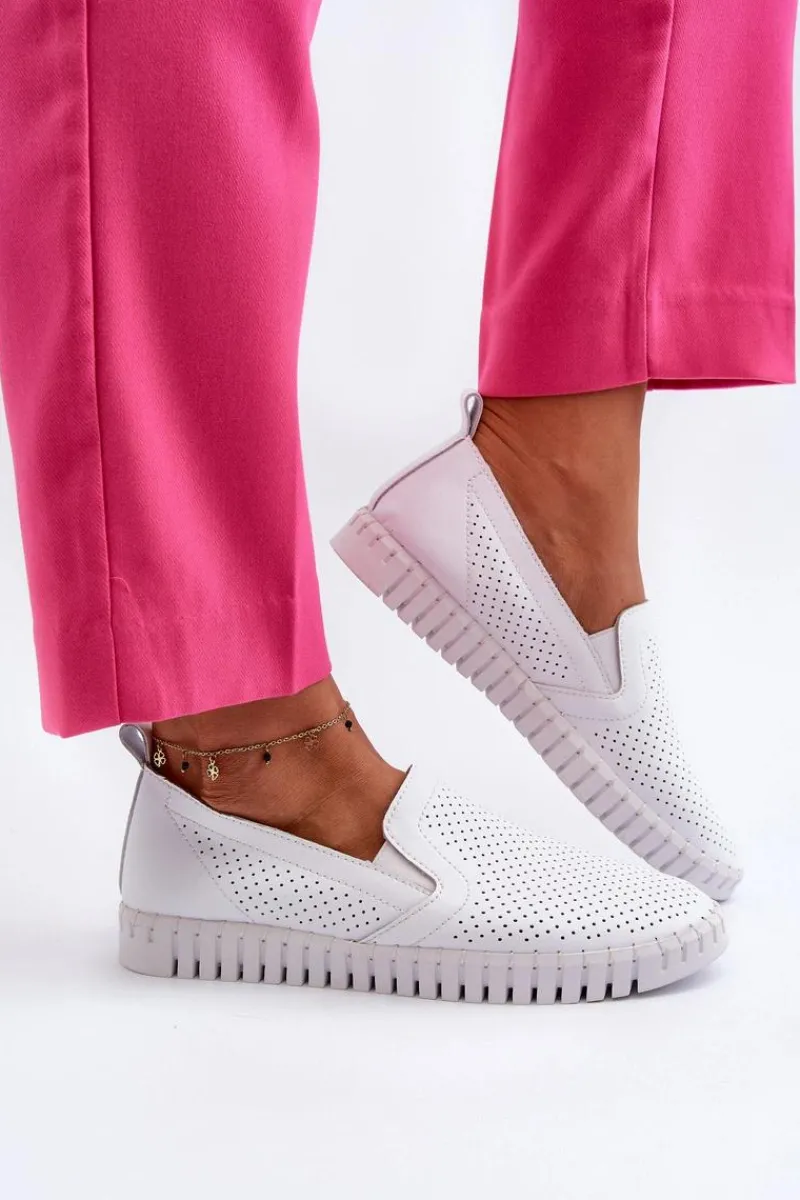 Półbuty Skórzane>Buty damskie Vinceza Damskie Ażurowe Półbuty Skórzane Wsuwane Białe Theophia