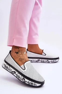 Damskie Ażurowe Skórzane Tenisówki Slip-On Białe Sorito Damskie Trampki Damskie Slip-On|Trampki Damskie Niskie