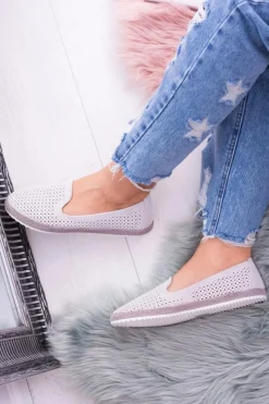 Hot Damskie Ażurowe Szare Balerinki Eparo Damskie Baleriny Klasyczne