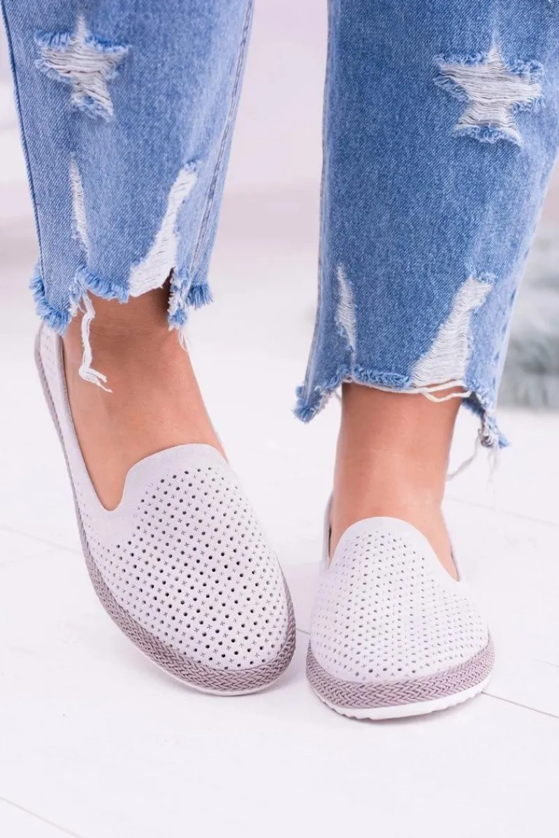 Hot Damskie Ażurowe Szare Balerinki Eparo Damskie Baleriny Klasyczne