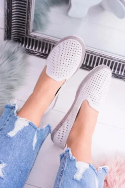 Hot Damskie Ażurowe Szare Balerinki Eparo Damskie Baleriny Klasyczne