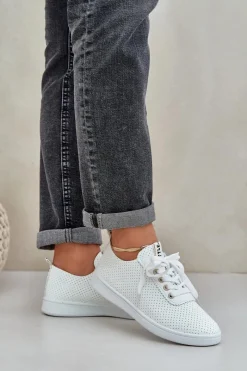 Boto Damskie Ażurowe Sznurowane Trampki Jasnobeżowe Carinel Beżowy