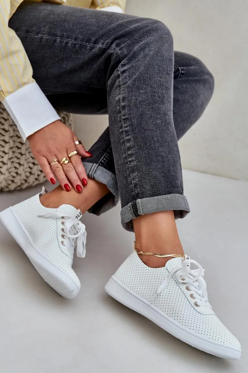 Boto Damskie Ażurowe Sznurowane Trampki Jasnobeżowe Carinel Beżowy