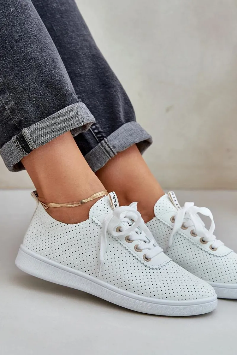 Boto Damskie Ażurowe Sznurowane Trampki Jasnobeżowe Carinel Beżowy