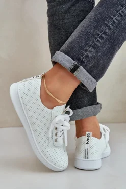 Boto Damskie Ażurowe Sznurowane Trampki Jasnobeżowe Carinel Beżowy