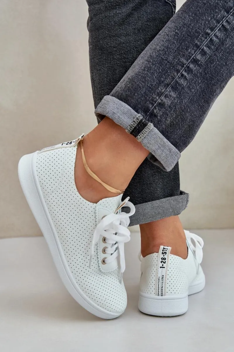 Boto Damskie Ażurowe Sznurowane Trampki Jasnobeżowe Carinel Beżowy