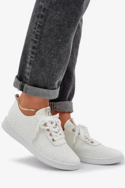 Boto Damskie Ażurowe Sznurowane Trampki Jasnobeżowe Carinel Beżowy