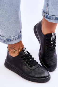 Hot Boto Damskie Ażurowe Sznurowane Trampki Czarne Carinel