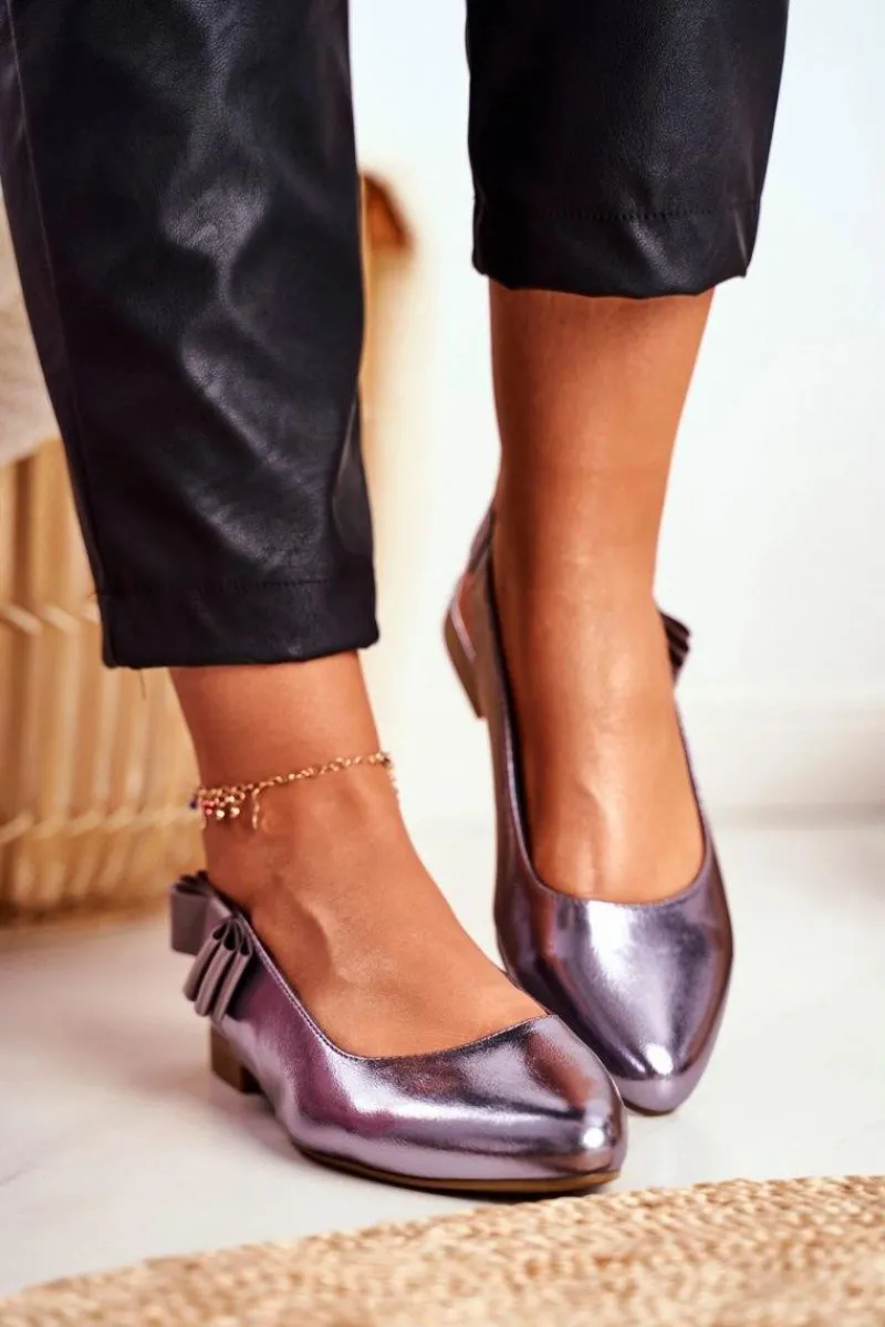 Baleriny Klasyczne>Buty Sergio Leone Damskie Balerinki Sergio Leone Srebrny Metalik BL615 Lilon