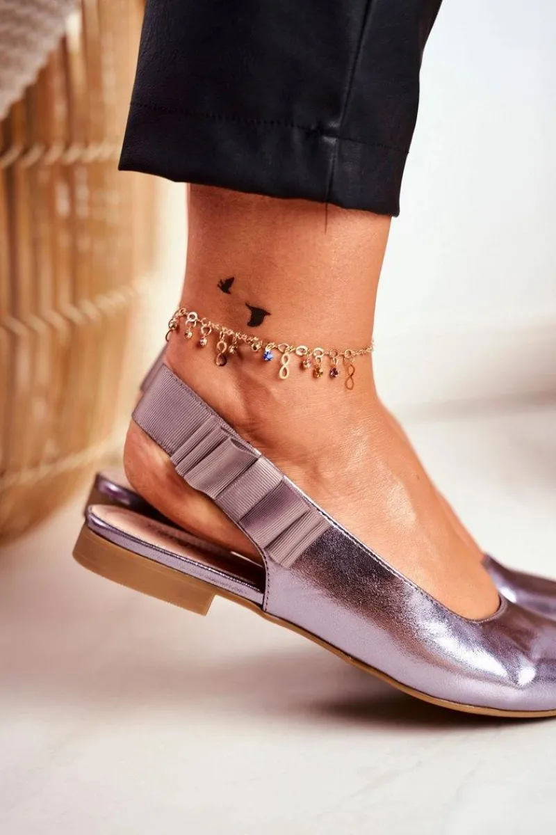 Baleriny Klasyczne>Buty Sergio Leone Damskie Balerinki Sergio Leone Srebrny Metalik BL615 Lilon