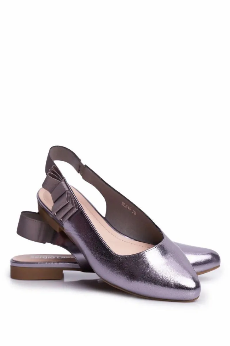 Baleriny Klasyczne>Buty Sergio Leone Damskie Balerinki Sergio Leone Srebrny Metalik BL615 Lilon