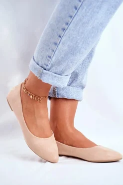 Discount Damskie Balerinki Zamsz Beżowe Bueno Damskie Baleriny Klasyczne