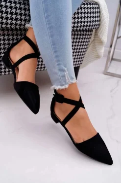 Baleriny Klasyczne></noscript>Boto Damskie Balerinki Zamszowe w Szpic Czarne Vontare