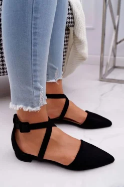 Baleriny Klasyczne></noscript>Boto Damskie Balerinki Zamszowe w Szpic Czarne Vontare