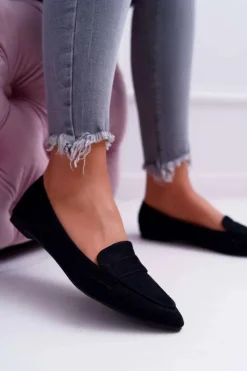 New Boto Damskie Balerinki Zamszowe Lordsy Czarne Gretar