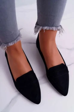 New Boto Damskie Balerinki Zamszowe Lordsy Czarne Gretar