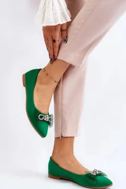 New Damskie Baleriny W Szpic Z Ozdobną Kokardą Zielone Luminous Damskie Baleriny Klasyczne