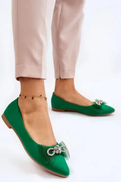 New Damskie Baleriny W Szpic Z Ozdobną Kokardą Zielone Luminous Damskie Baleriny Klasyczne