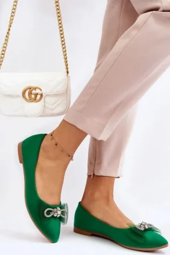 New Damskie Baleriny W Szpic Z Ozdobną Kokardą Zielone Luminous Damskie Baleriny Klasyczne